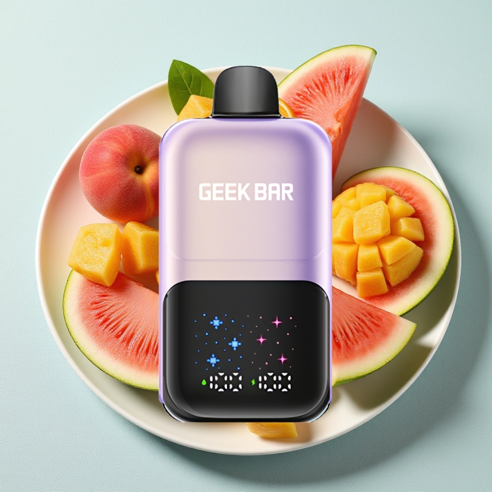 GEEK BAR 2GO 50000 Puffs Opblæsbar E-Penne Fersken Mango Vandmelon Is 20ml 5% Nikotin GEEK BAR 2GO 50000 Puffs Opblæsbar E-Penne Fersken Mango Vandmelon Is 20ml 5% Nikotin