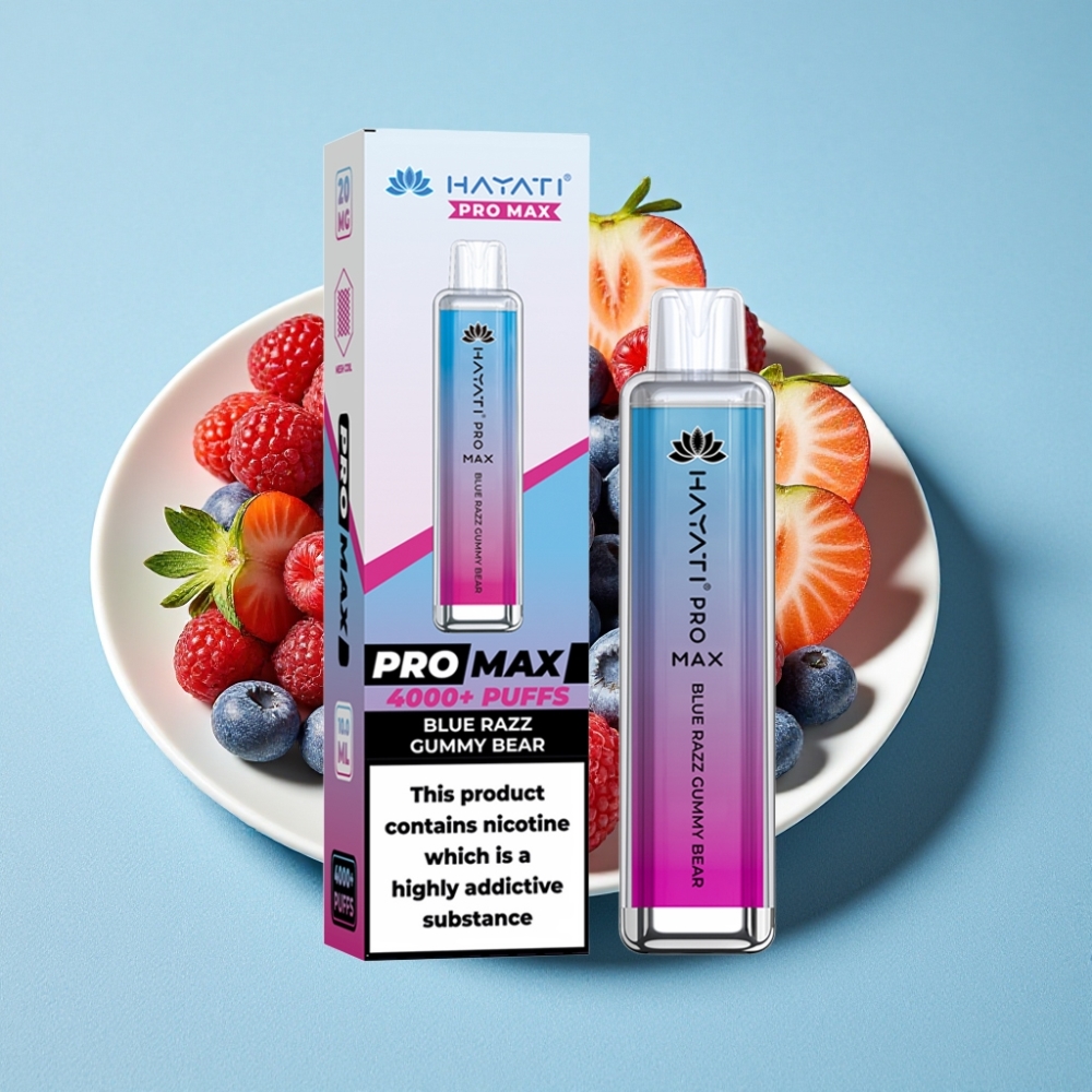 Hayati Pro Max 4000 Puffs Engangs Vape Blå Hindbær Gummibjørn Dual 1.1 Ohm Mesh Coil