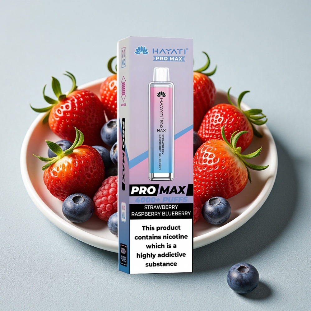 Hayati Pro Max 4000 Puffs Engangs Vape Jordbær Hindbær Blåbær Opladbar 1400mAh
