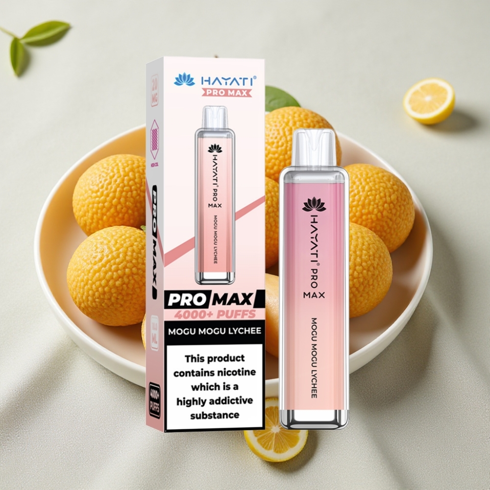 Hayati Pro Max 4000 Puffs Engangs Vape Mogu Mogu Litchi Opladelig 2ml/10ml 2%/5% Nikotin