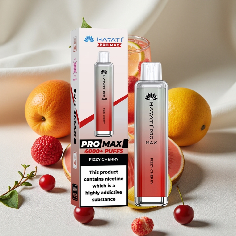 Hayati Pro Max 4000 Puffs Engangs Vape Sprudlende Kirsebær 2%/5% Nikotin Opladbar