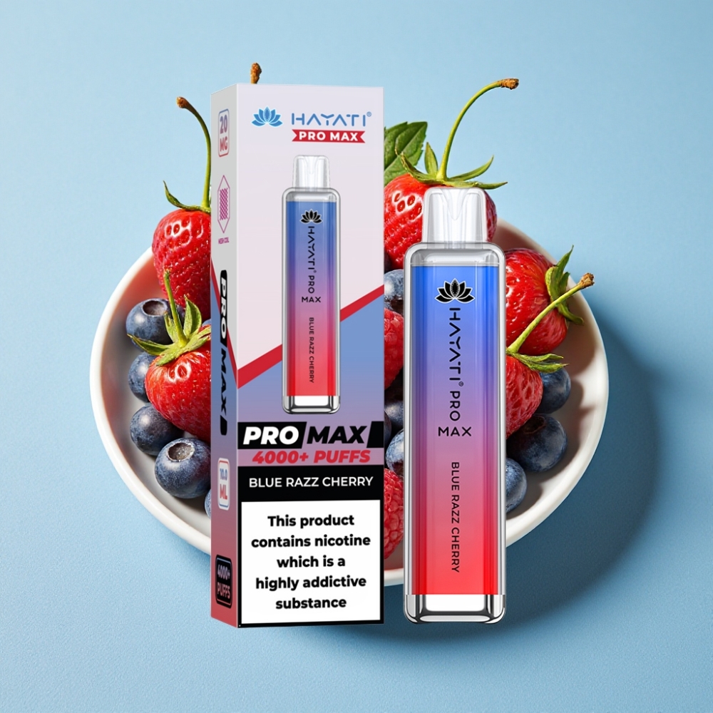 Hayati Pro Max 4000 Puffs Genanvendelig Vape Blå Hindbær Kirsebær 2%/5% Nikotin