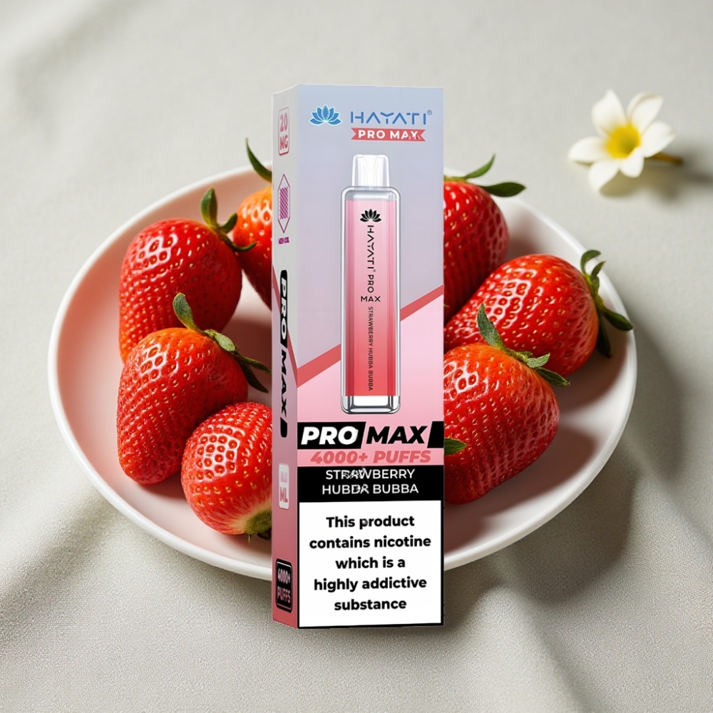 Hayati Pro Max 4000 Puffs Genanvendelig Vape Jordbær Hubba Bubba Dual Coil 5% Nikotin