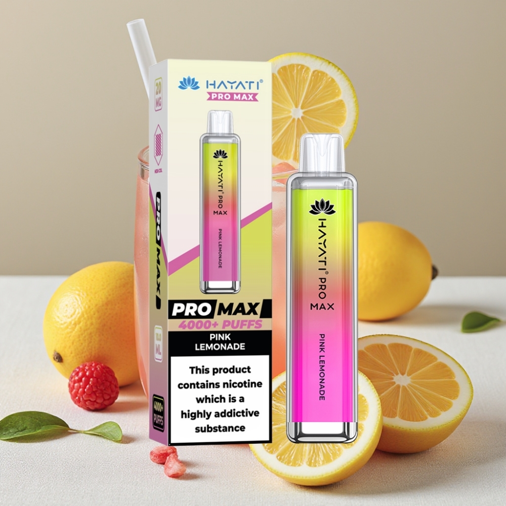 Hayati Pro Max 4000 Puffs Genanvendelig Vape Lyserød Citronvand med 1400mAh Batteri og LED