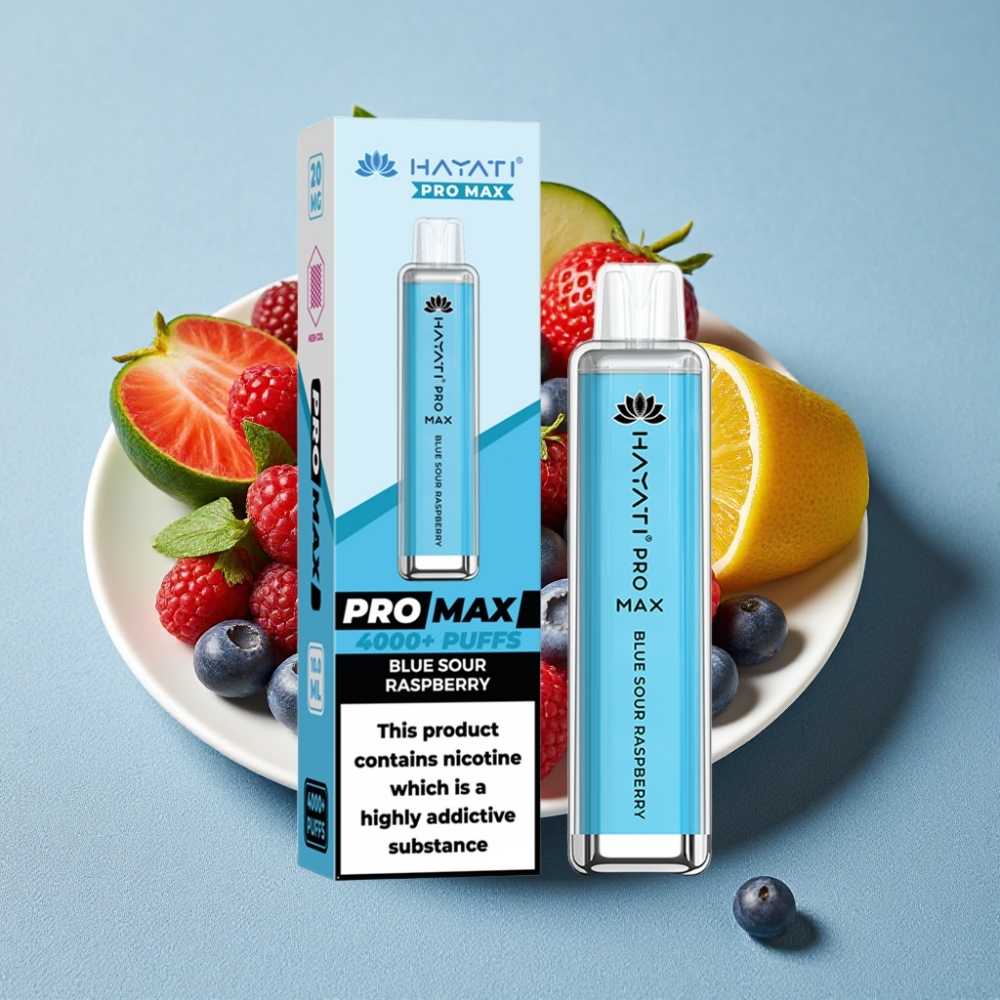 Hayati Pro Max 4000 Puffs Genopladelig Vape Blå Sur Hindbær Dual Coil 2ml/10ml