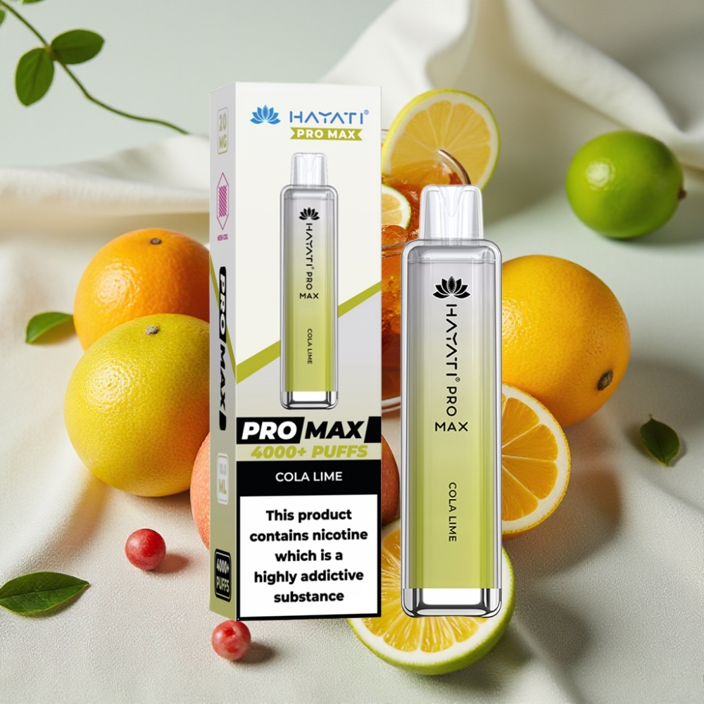 Hayati Pro Max 4000 Puffs Genopladelig Vape Cola Lime Dual 1.1 Ohm Mesh Oplåsning