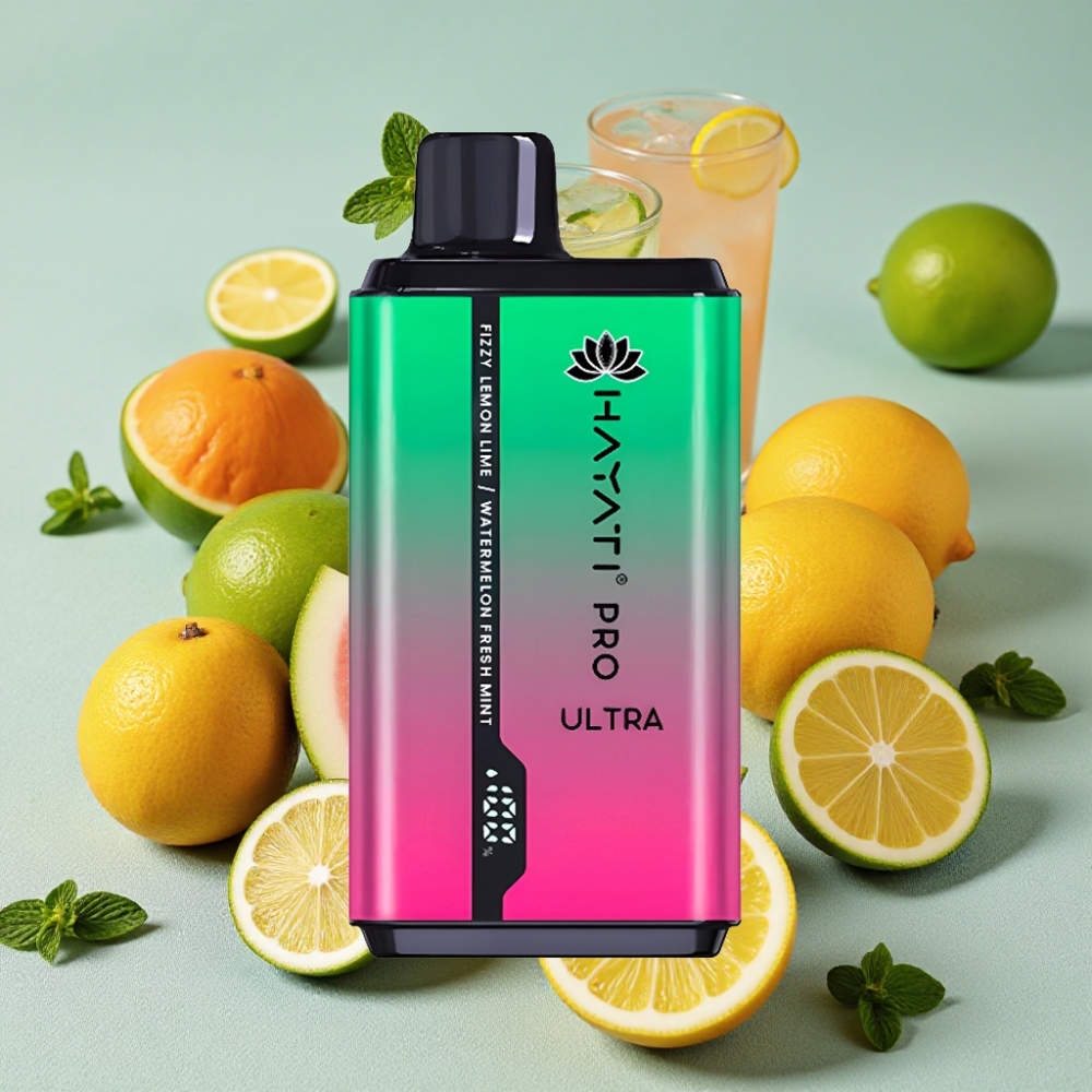 Hayati Pro Ultra 15000 Puffs 2×12ml 2% Nikotin Sprudlende Citron & Lime Vandmelon Friske Mynte