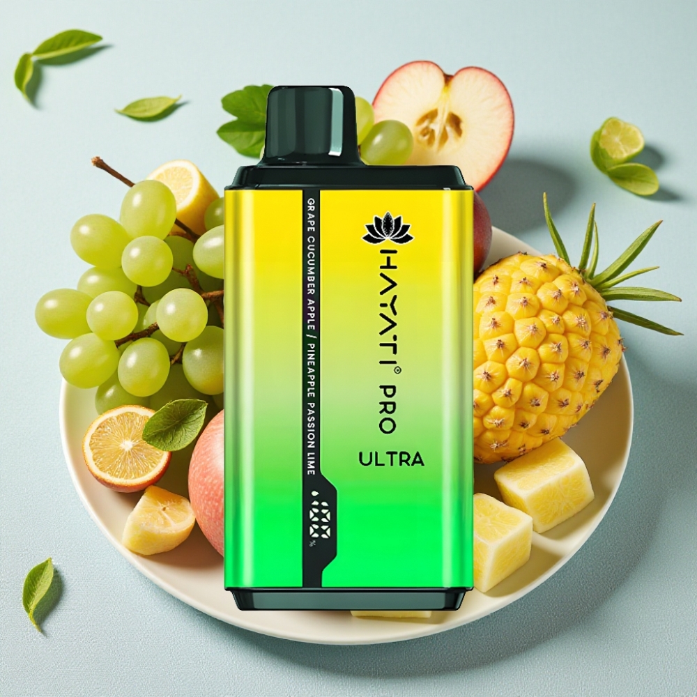 Hayati Pro Ultra 15000 Puffs 850mAh 2×12ml 2% Druer Agurk Æble Ananas Passionfrugt Lime