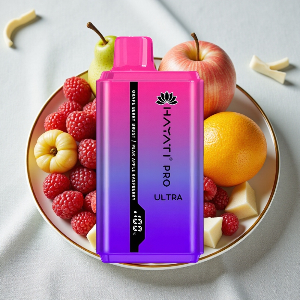 Hayati Pro Ultra 15000 Puffs 850mAh 2×12ml 2% Nicotin Vindrue Bær Eksplosion Pære Æble Hindbær