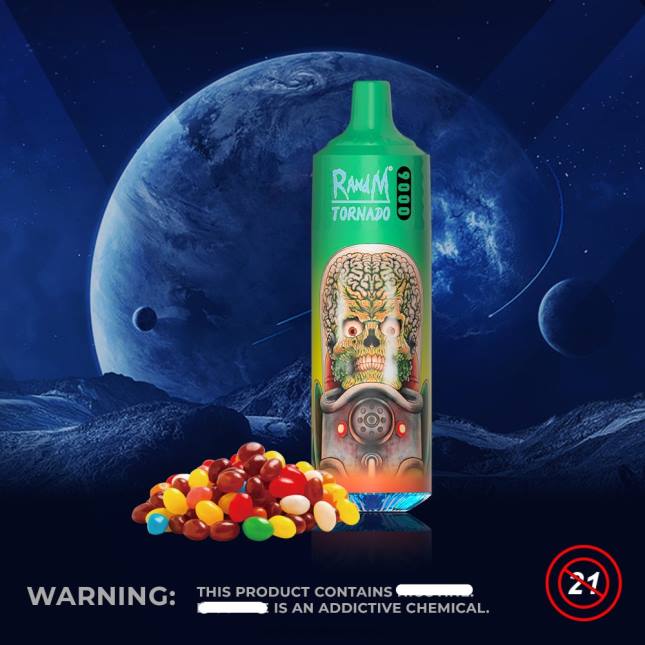 RandM Tornado 9000 vape pod enhed 1 pc version 1 L06X131 regnbue slik - RandM Vape DK