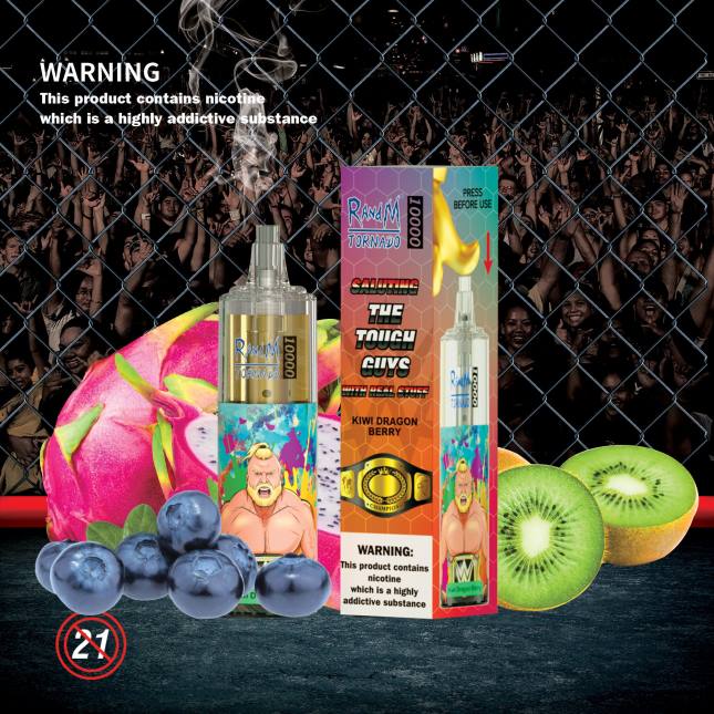 RandM Tornado 10000 luftstrømskontrol vape enhed 1 stk L06X118 jordbær kiwi - RandM Vape Butik