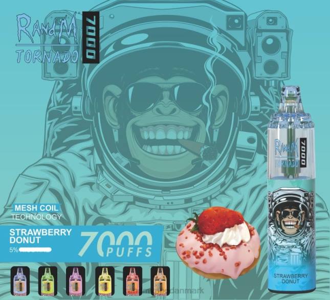 RandM Tornado 7000 luftstrømskontrol vape enhed 1 stk L06X167 jordbær donut - Best RandM Vape Flavors