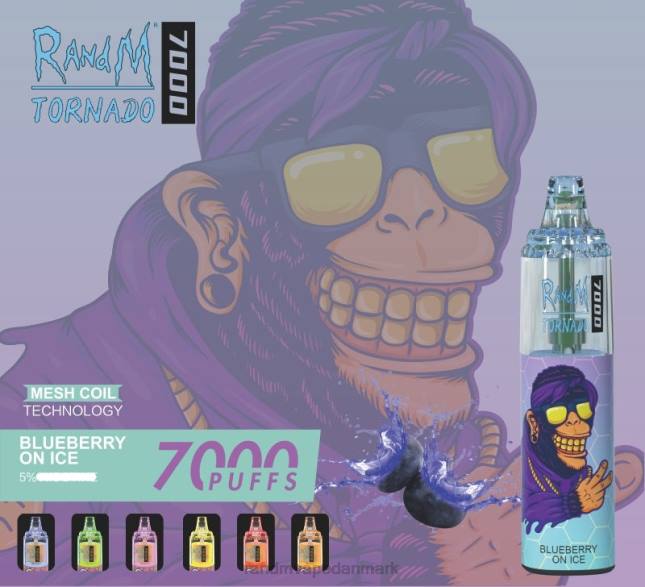 RandM Tornado 7000 luftstrømskontrol vape enhed 1 stk L06X169 blåbær på is - RandM Smage