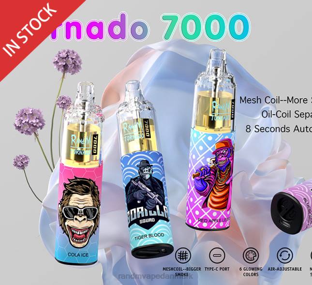 RandM Tornado 7000 luftstrømskontrol vape enhed 1 stk L06X169 blåbær på is - RandM Smage