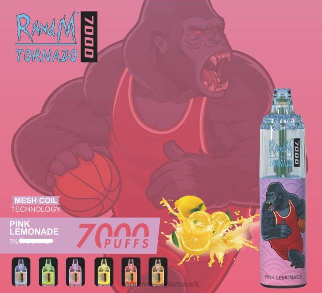 RandM Tornado 7000 luftstrømskontrol vape enhed 1 stk L06X174 lyserød limonade - RandM København