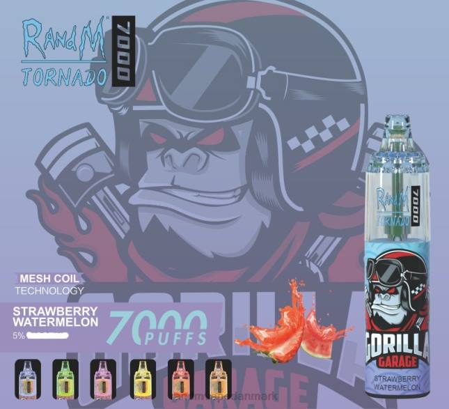 RandM Tornado 7000 luftstrømskontrol vape enhed 1 stk L06X178 jordbær vandmelon - RandM Vape Butik