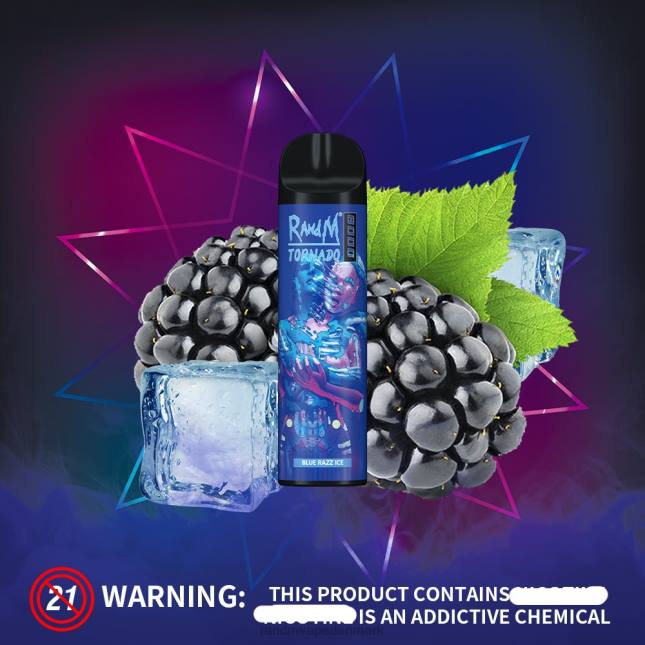 RandM Tornado 8000 luftstrømskontrol vape enhed 1 stk L06X237 blå razz is - Best RandM Vape Flavors
