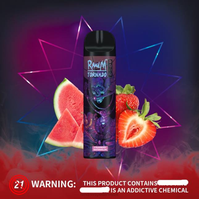 RandM Tornado 8000 luftstrømskontrol vape enhed 1 stk L06X238 jordbær vandmelon - RandM Vape Butik